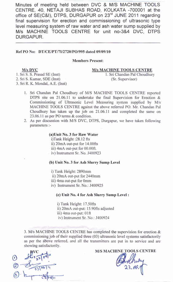 Certificate of OPEN CHANNEL FLOW MEASUREMENT SYSTEM 1