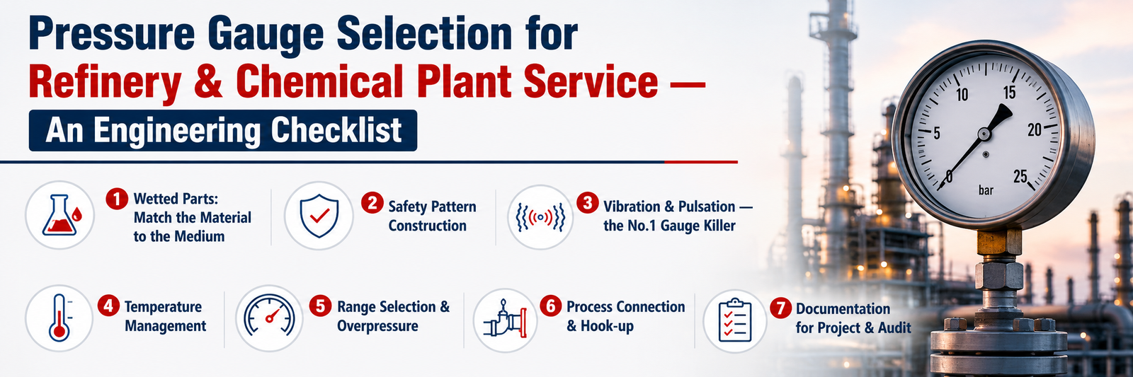 Pressure Gauge Selection for Refinery & Chemical Plant Service — An Engineering Checklist